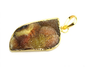 Rough Geode Druzy Pendant 22k Gold Electroplated Gemstone Druzy Necklace Pendant GemMartUSA (NP-50901)