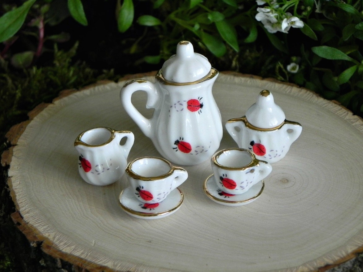 Fairy Garden Tea Cup Set Ladybug fairy accessories for fairy