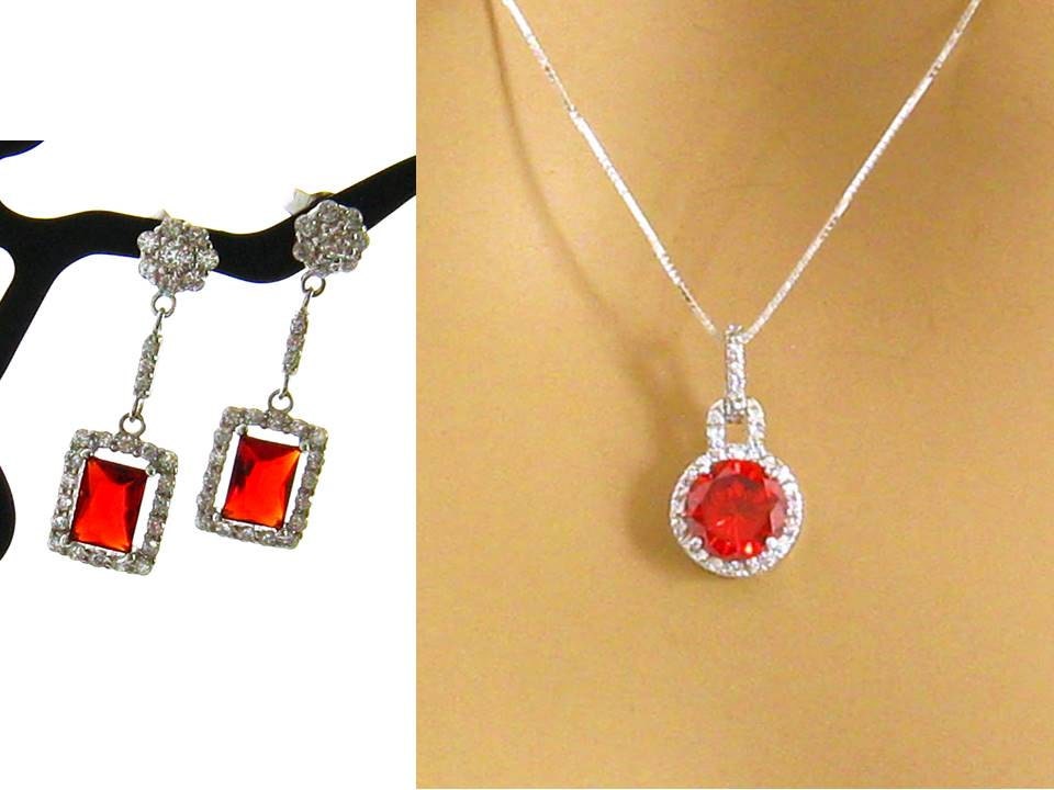 Orange Jewelry Set Rhinestone Sterling Silver Orange Crystal