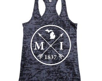 Homeland Tees Michigan Arrow Women's Burnout Racerback Tank Top