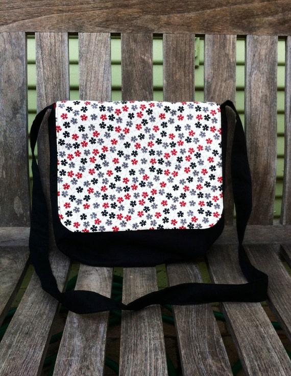 Cotton Messenger Bag Small Black Messenger Bag with Cream and