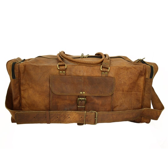 Vintage Handmade Genuine Brown Leather Duffle Bag