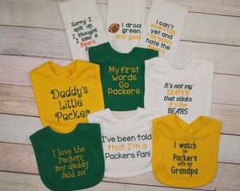 Green Bay Packers Baby Bib or Burp Cloth - Packers Baby Girl - Packers Baby Boy - Football Embroidered Baby Burp Cloth - Baby Shower Gift