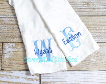 Monogrammed Burp Cloth for boys in blue, baby shower gift, baby boy layette, monogram burp cloth set, personalized burp cloth