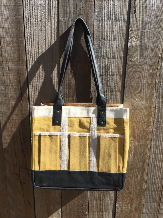 Garden Bag Garden Tool Bag Leather and Canvas Bag by LadyBagsSF