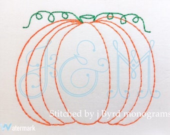Vintage Bean Stitch Pumpkin Machine Embroidery Design - Fall Halloween Thanksgiving
