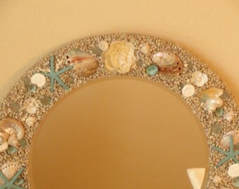 Elegant shell mirror, round shell mirror, coastal decor, coastal bedroom, luxury shell mirror, seashell mirror, beach decor, coastal bath
