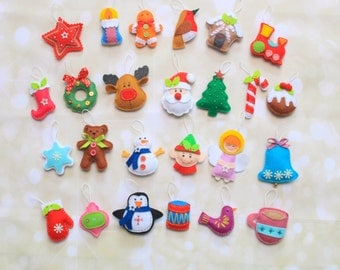 Christmas ornaments for advent calendar Christmas decoration accents Felt ornaments Christmas Tree Ornament stocking stuffer Santa plush