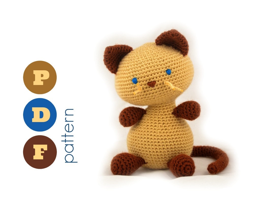 PDF Amigurumi siamese cat pattern. Instant download file.