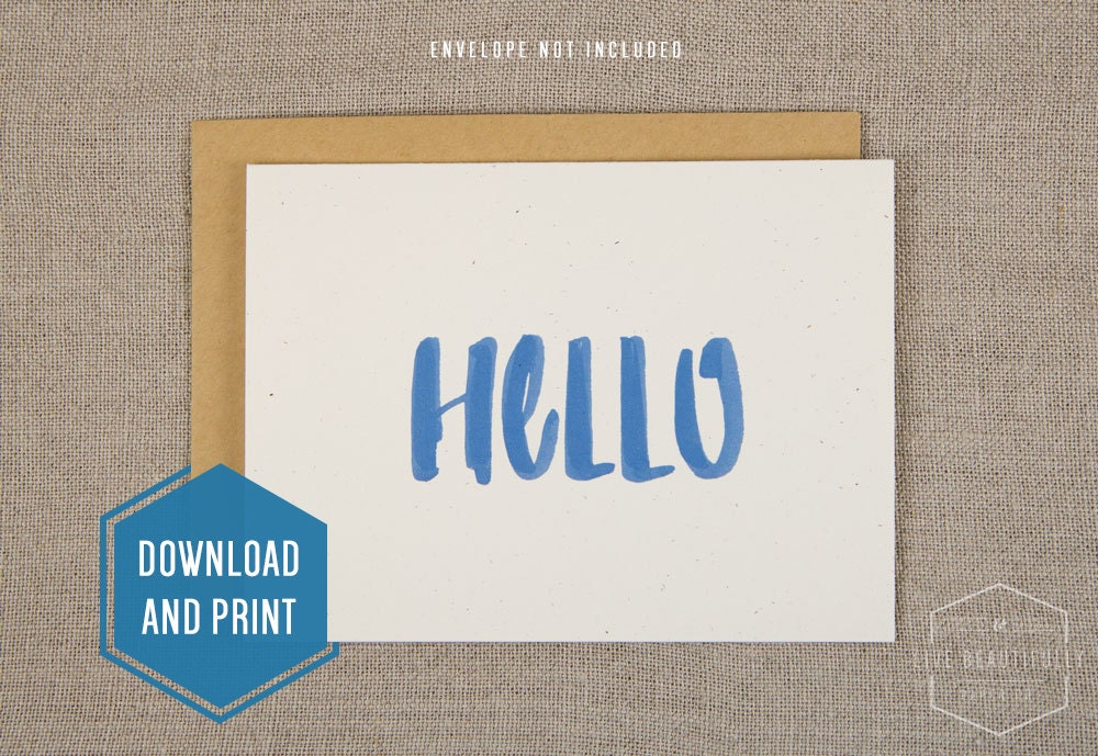 Printable Hello Card Downloadable Any by LiveBeautifullyPaper