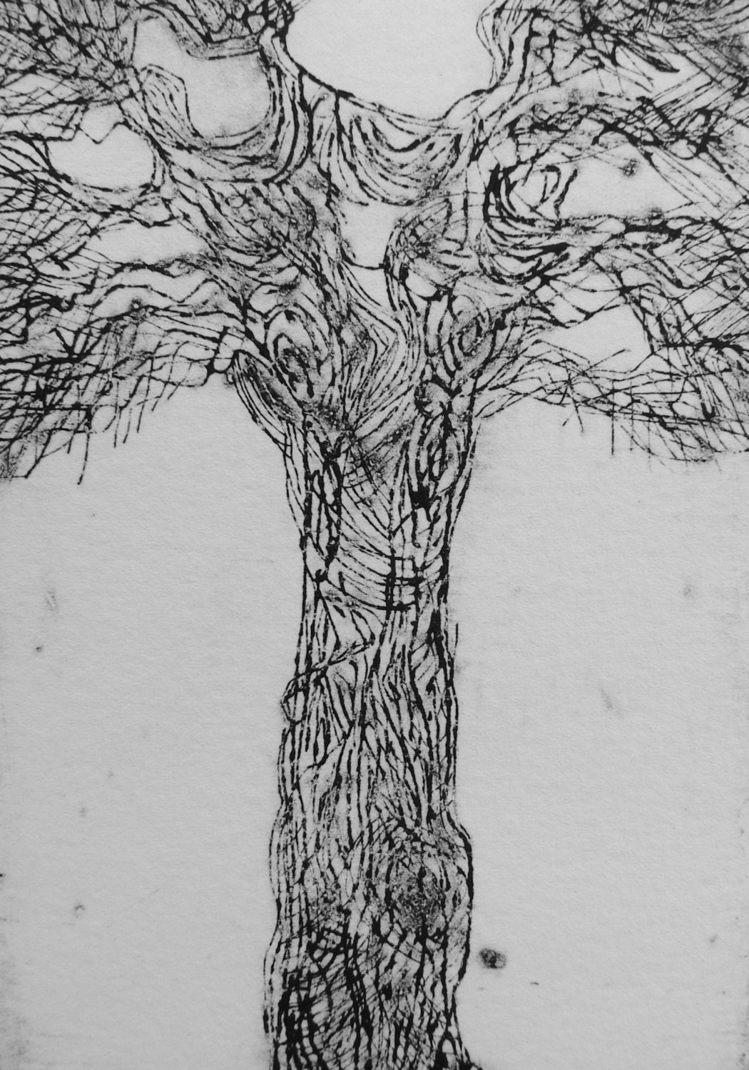 Original hand pulled Tree etching on copper plate