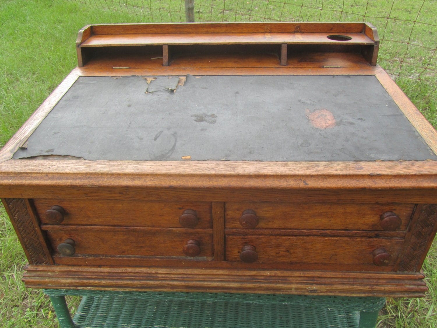 Antique Spool Table Top Desk Oak Cotton