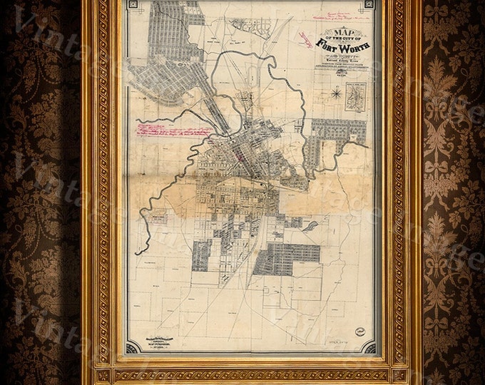 Old Texas Fort Worth wall Map Vintage Historical map Antique Restoration Hardware Style Map of Fort Worth Texas state Map Texas Map