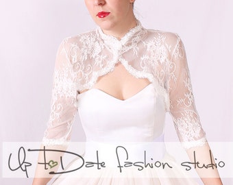 Wedding lace bolero/bridal shrug / jacket /3/4 sleeve/ Lace Cover up