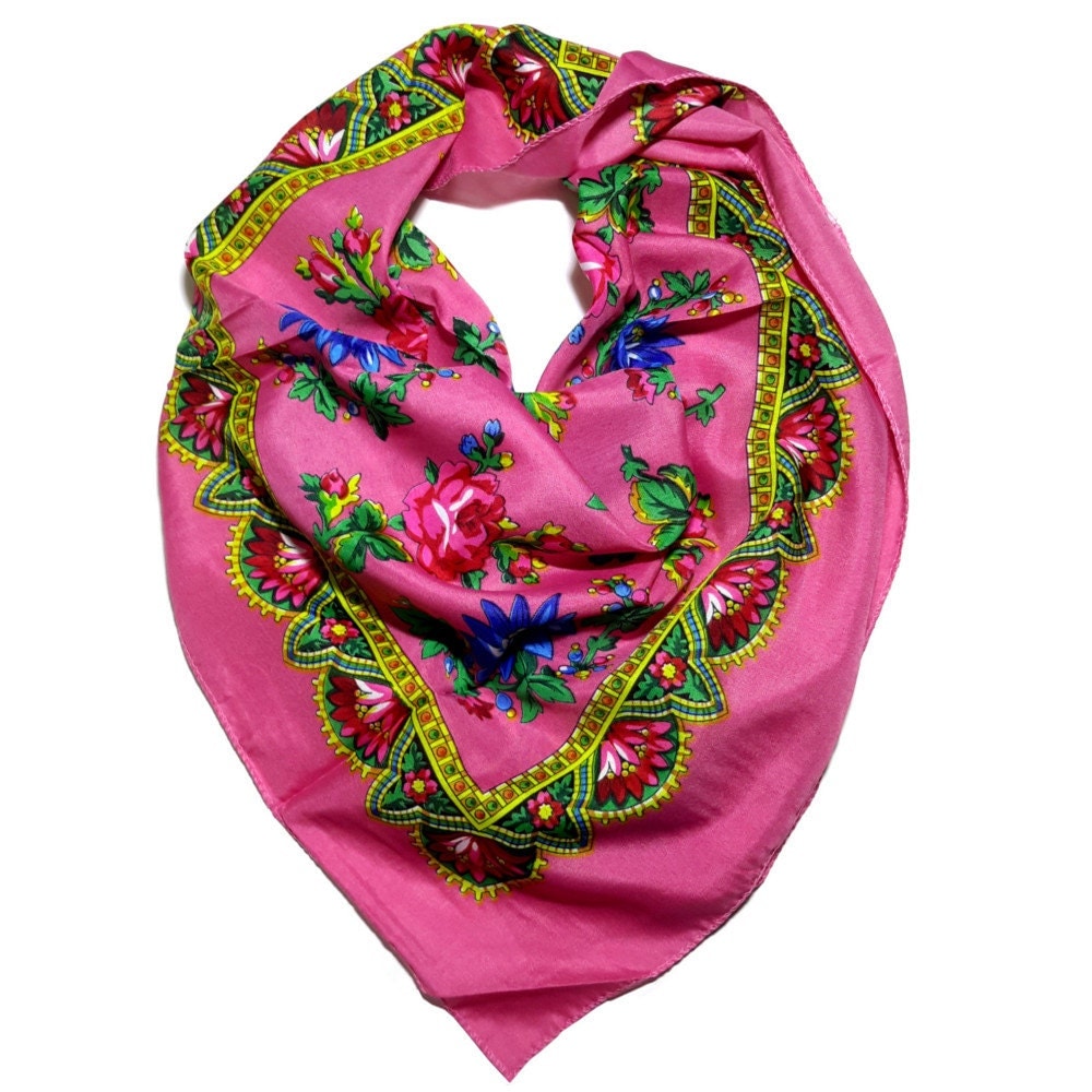 Traditional Polish Folk Head Scarf Royal Collection Pink