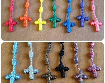Twisted nylon twine knotted rosary. Five decade rosary necklace.