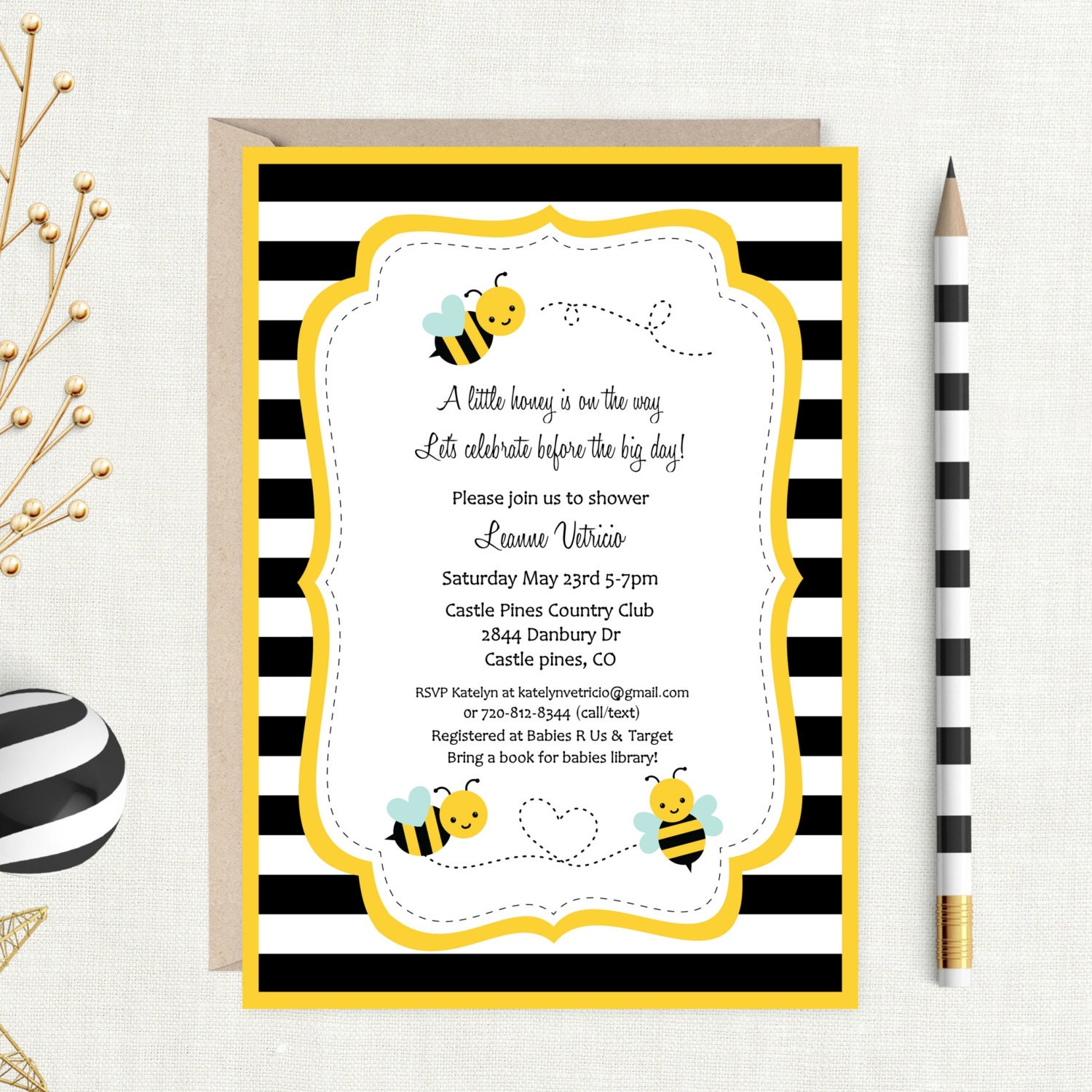 Bumble Bee Baby Shower Invitation with Editable Text by Punkyprep