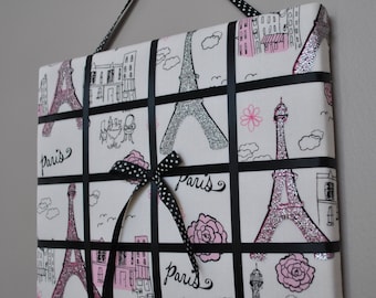 Memo board, key holder, memory board, vision board, fabric memo board, French memo board, notice board, photo board, bow holder, Paris