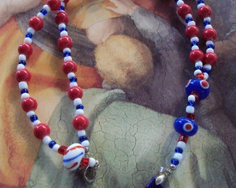 Protestant Prayer Bead Necklace - Red, White and Blue