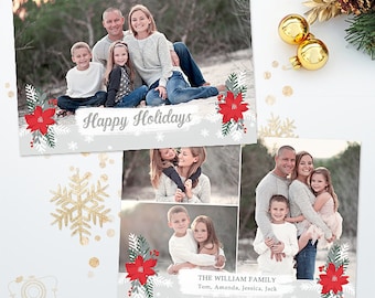 Holiday Christmas Card Template for Photographers - 5x7 Photo Card - Photoshop Template - 038 - C317, INSTANT DOWNLOAD