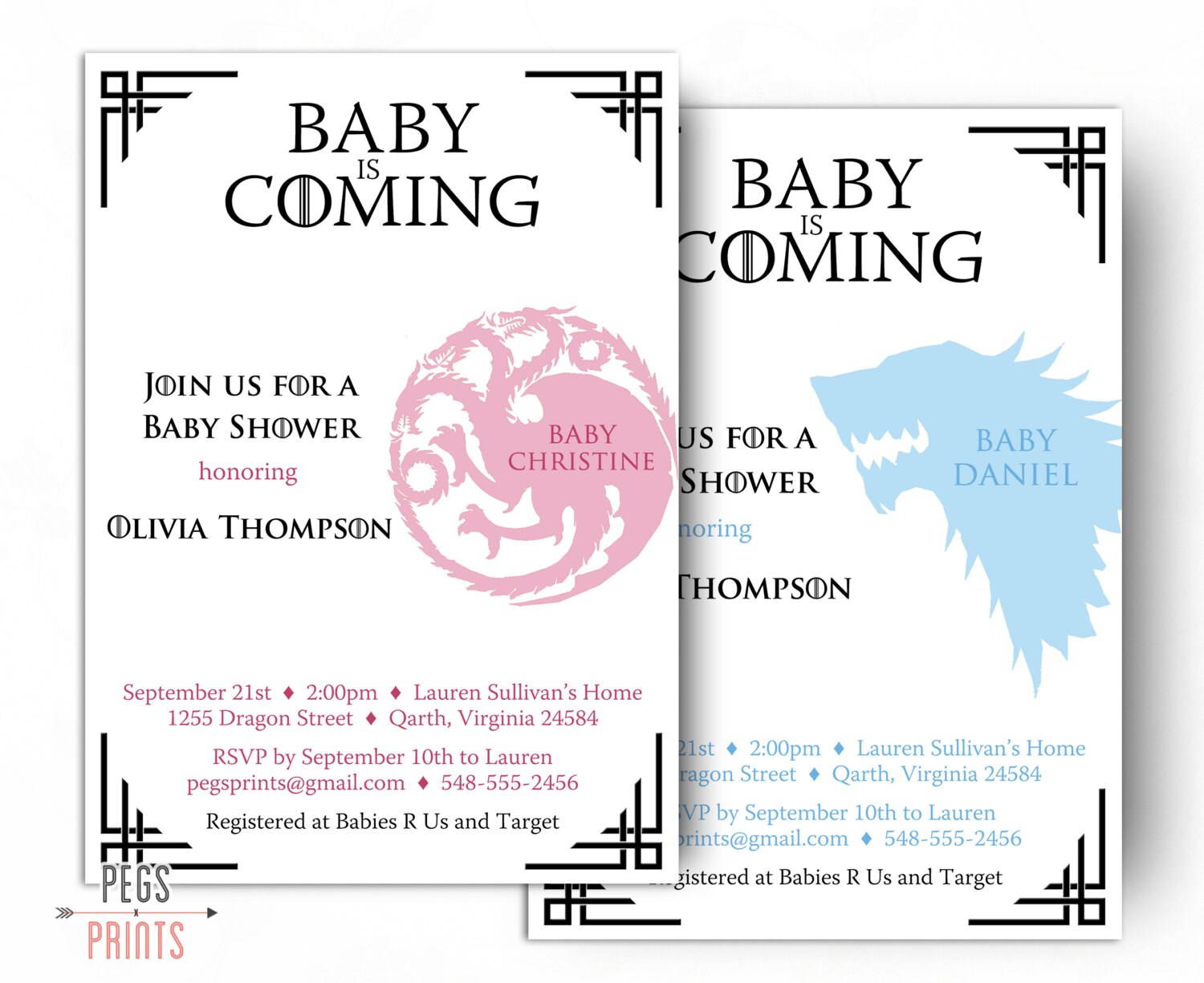 Dragon Baby Shower Invitation Game of Thrones Baby Shower