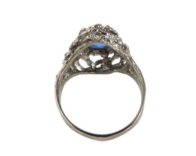 Blue Topaz Ring 14k White Gold Plated Cocktail Ring, Size 6