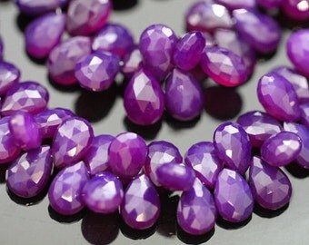 Purple Chalcedony Faceted Pear Briolettes, 11 - 12 mm, 6 beads GM0711FP/12/6 #285