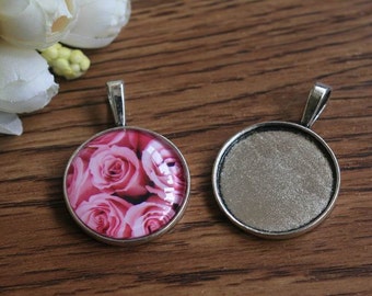 10-30% OFF 25mm circle glass cabochon board 1 inch glass cabos pendant trays Retro vintage silver cabochon blanks settings PTR25-A1423S