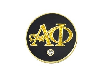 Alpha Phi Black & Gold Greek Letter Golf Ball Marker with Magnetic Hat Clip