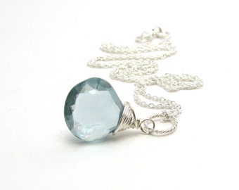 Blue aquamarine necklace, March birthstone jewelry, ice blue aquamarine pendant, sterling silver pendant, something blue aquamarine jewelry