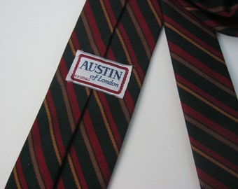 1960s Austin of London Regimental Repp Stripe Tie / 50s Skinny Tie / 100% Silk Necktie / Mad Men / Trad Ivy League