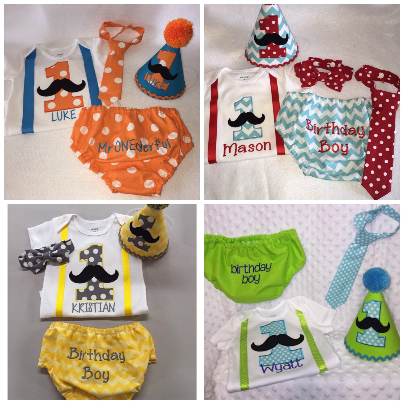 Boys Cake Smash Outfit Mixed Patterns Mustache by SlickandBoogers