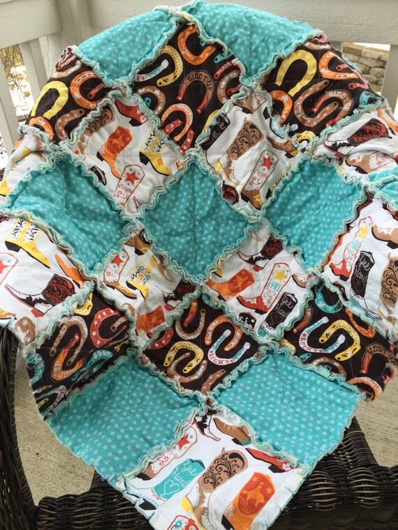 Cowgirl baby quilt Cowgirl baby blanket rag quilt Luckie