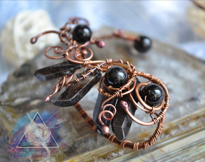 Ear cuff "Black birds" | quartz crystals, wire ear cuff, original jewelry,copper jewelry, magic crystals, boho crystals
