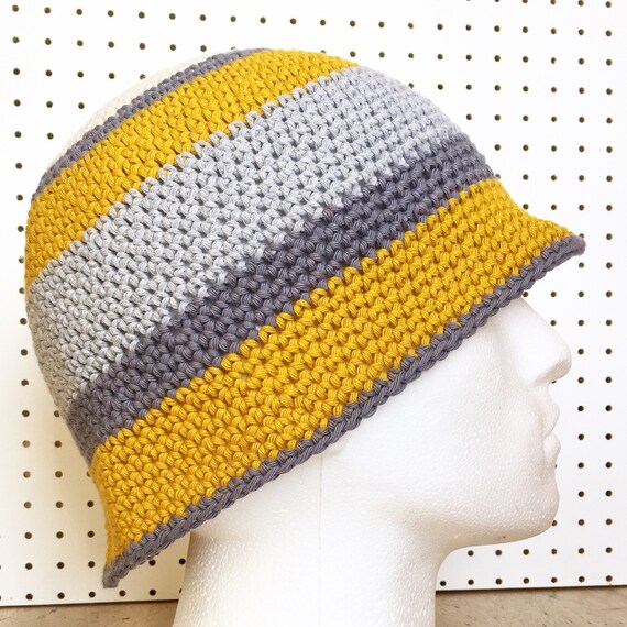 Items similar to Bucket Hat - crochet cotton striped retro inspired ...