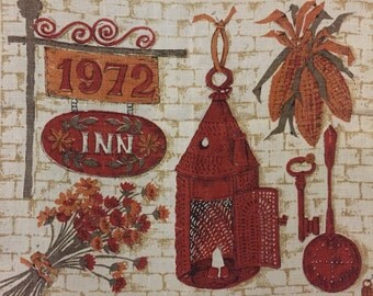 Vintage 1972 Inn linen calendar tea towel