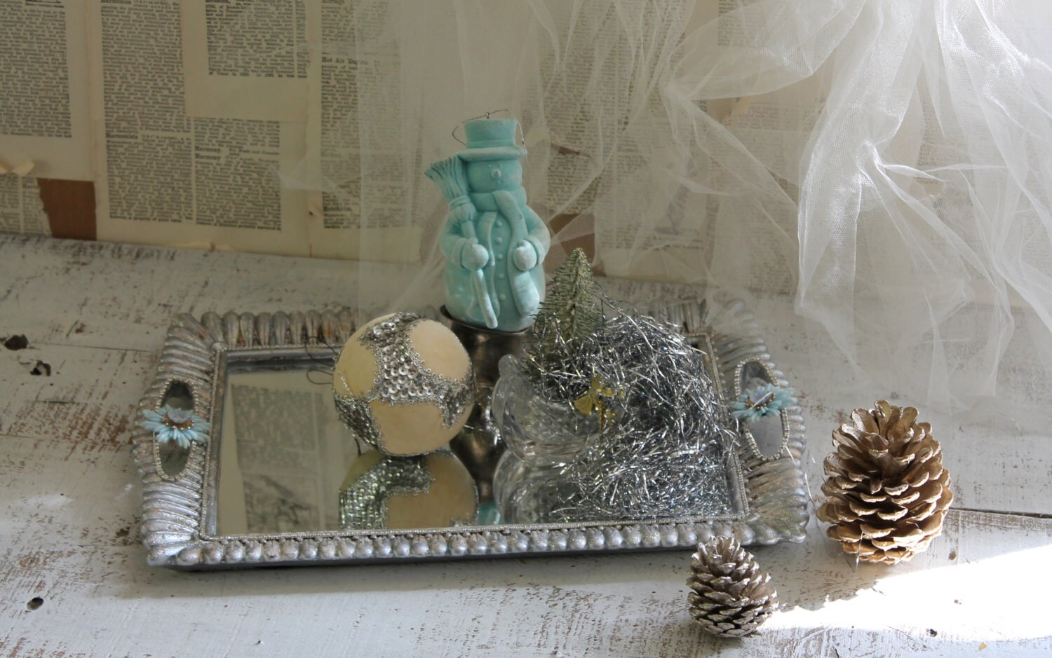 SILVER Mirrored Vanity Tray Perfume Dresser by TheVintageStories