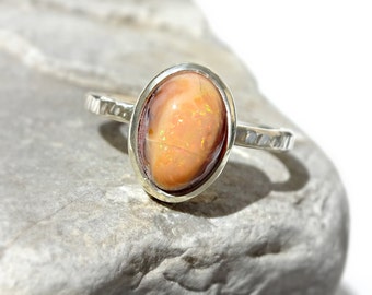 fire opal engagement ring, cantera opal ring, matrix opal ring silver, fire opal ring, matrix opal ring, mexican fire opal ring size 7.5US