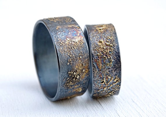 unique wedding bands  gold  silver  molten wedding  ring  by 