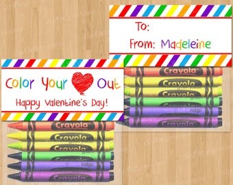 Crayon VALENTINE Bag Topper, PRINTABLE Valentine Treat Bag Topper, Preschool Valentines, Crayon Party Favors, Kids Classroom Download Tags