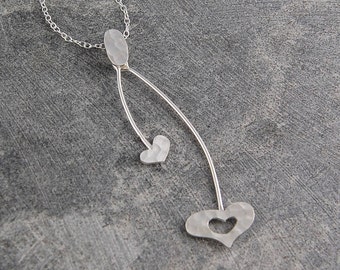 Heart Necklace, Silver Pendant, Swinging Necklace, Silver Heart, Hammered Heart, Sterling Silver, Pendant, Gift for Her, Heart Pendant, 925
