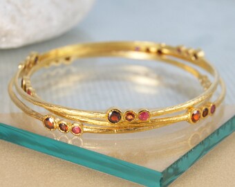 Ruby Bangle, Ruby Bracelet, Gemstone Bracelet, Garnet Bracelet, Gemstone Bangle, Boho Bracelet, Gold Gemstone Bangle, Red Gemstone