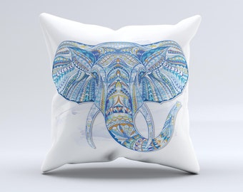 The Geometric Sacred Elephant ink-Fuzed Decorative Throw Pillow