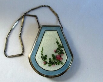 SALE 15% Off Sterling Silver Guilloche Dance Compact Vanity, Chatelaine Dance Purse, 1920s