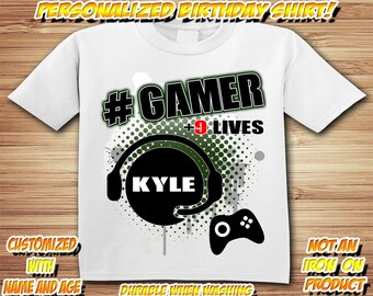GAMER BIRTHDAY SHIRT (with age/name) Video Game Party Shirt