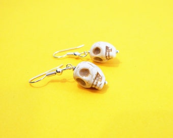 HOWLITE SKULL EARRINGS - surgical stainless steel ear wires - hypoallergenic, sensitive ears earring wires