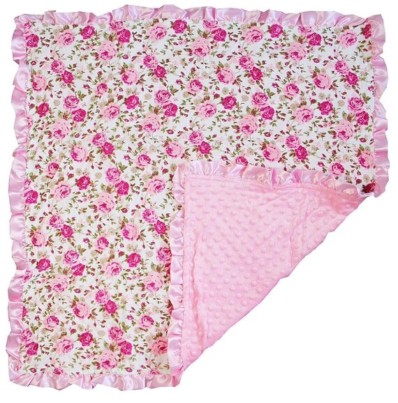 Pink Rose Baby Blanket Floral Minky Baby by NordeensBabyCouture