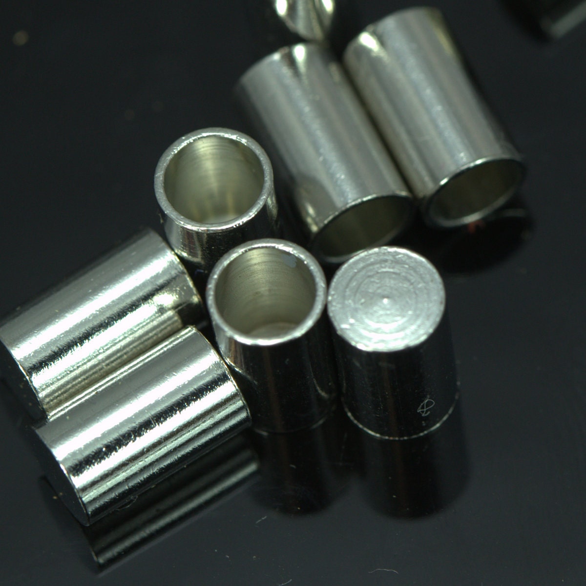 ribbon end 20 pcs 6 X 10 mm 5 mm inner silver tone brass cord