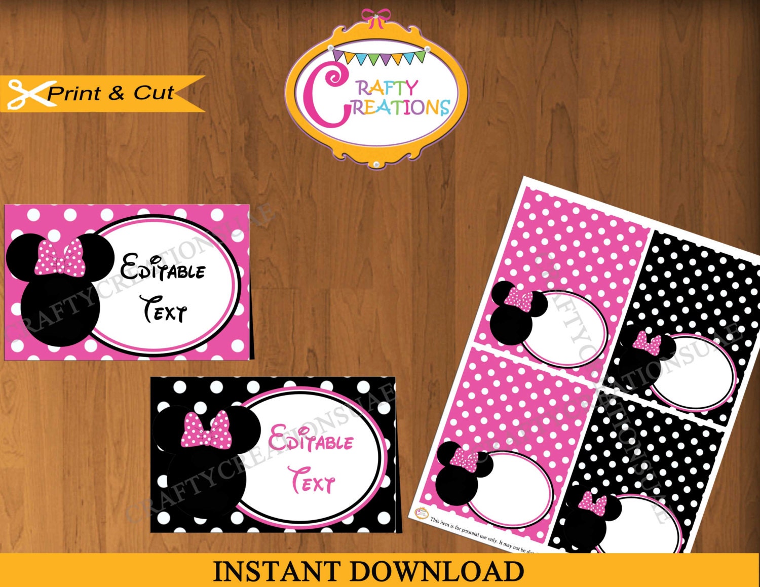 Pink Minnie Mouse Food Tent Cards Polka Dot Minnie Mouse