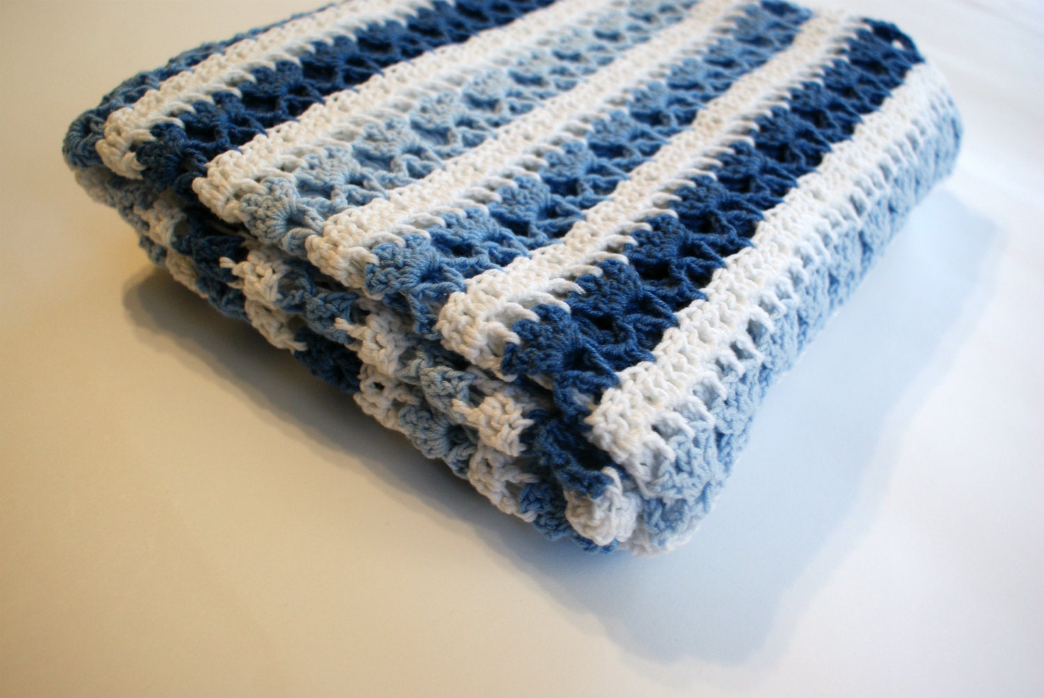 Crochet Baby Blanket Striped Baby Blanket White and Blue